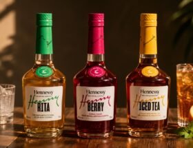 Hennessy Very Special Cocktails collection featuring Henny-Rita, Henny Berry, and Henny Iced Tea in 375 ml glass bottles, showcasing the Maison’s first Ready-to-Serve cognac cocktail range.